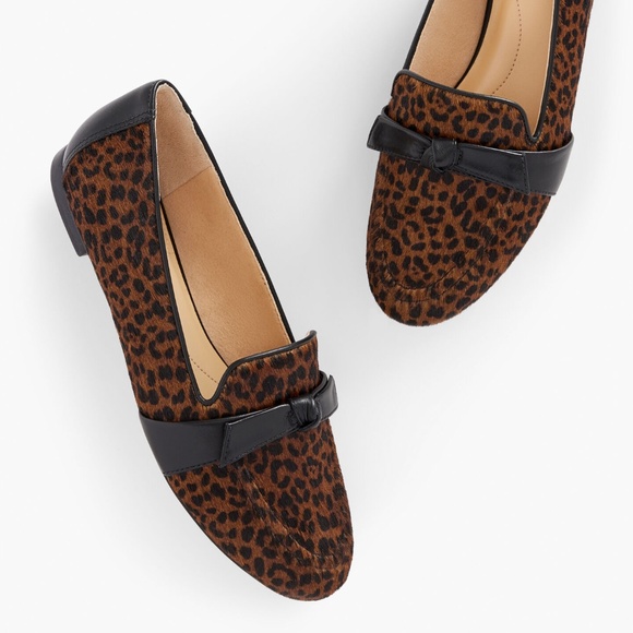 Talbots 100% Leather Leopard Calf Hair Ryan Bow Loafers Size 10 - Picture 2 of 6
